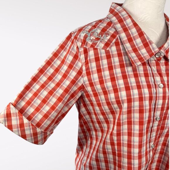 Bit & Bridle Plaid Western Shirt Snap Front Embroidered Yoke Country Cowgirl Sma - Picture 7 of 9